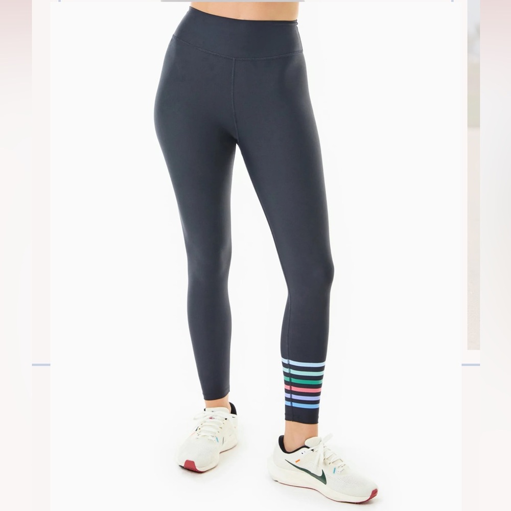 Addison Bay Charcoal Leggings with Multicolor Ankle Stripes